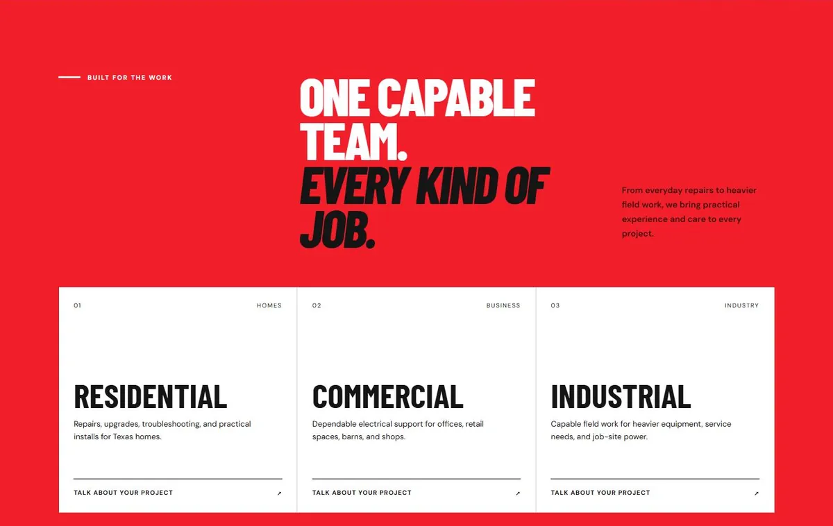 Keith Electric services: residential, commercial and industrial, on a red section
