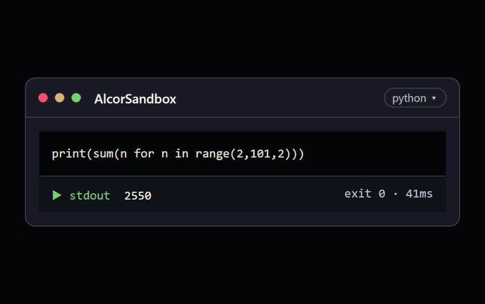 AlcorSandbox running code with inline output